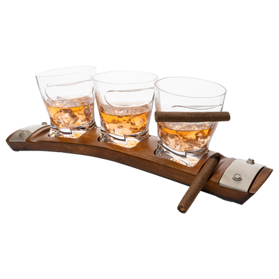 The Wine Savant Glass & Coaster & with 3 Whiskey Glasses Slot to Hold, Whiskey Glass Gift Set, Rest, Accessory Set Gift for Dad, Men Home Office Decor Gifts, Gifts for Dad