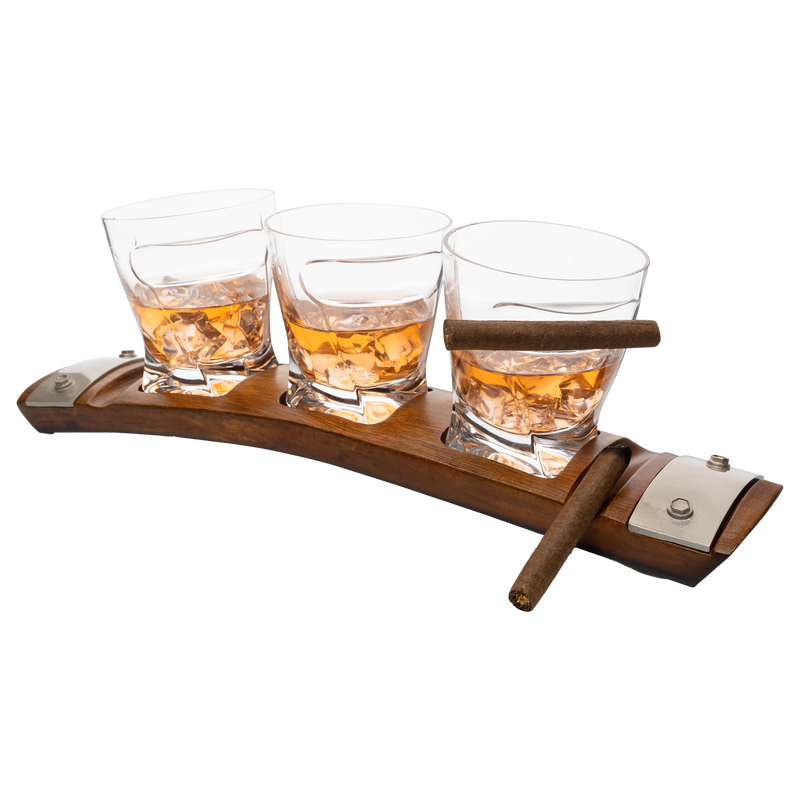 The Wine Savant Glass & Coaster & with 3 Whiskey Glasses Slot to Hold, Whiskey Glass Gift Set, Rest, Accessory Set Gift for Dad, Men Home Office Decor Gifts, Gifts for Dad