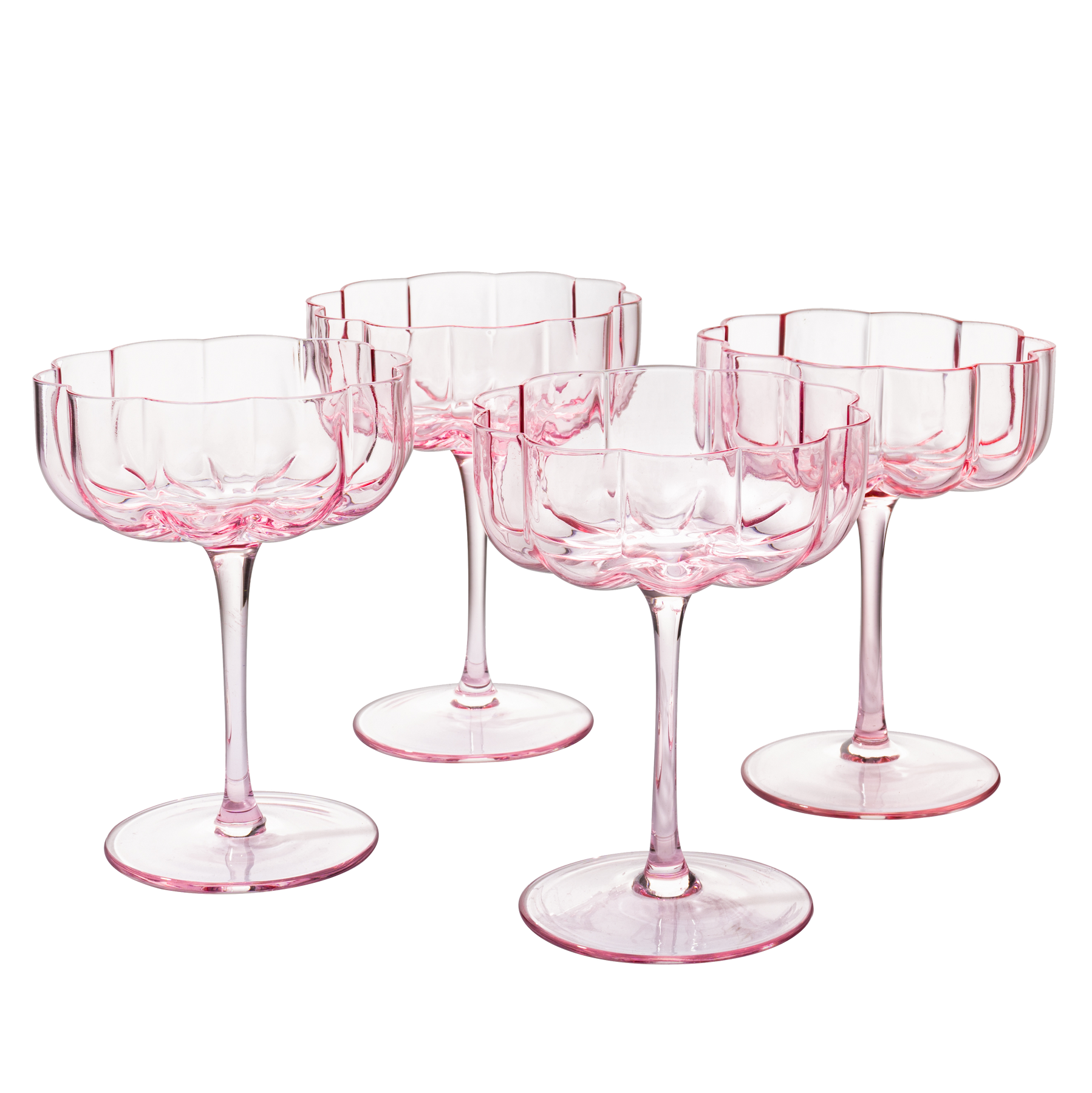 Rose Tinted Crystal White Wine Glasses with Gold Rims - Set of 2