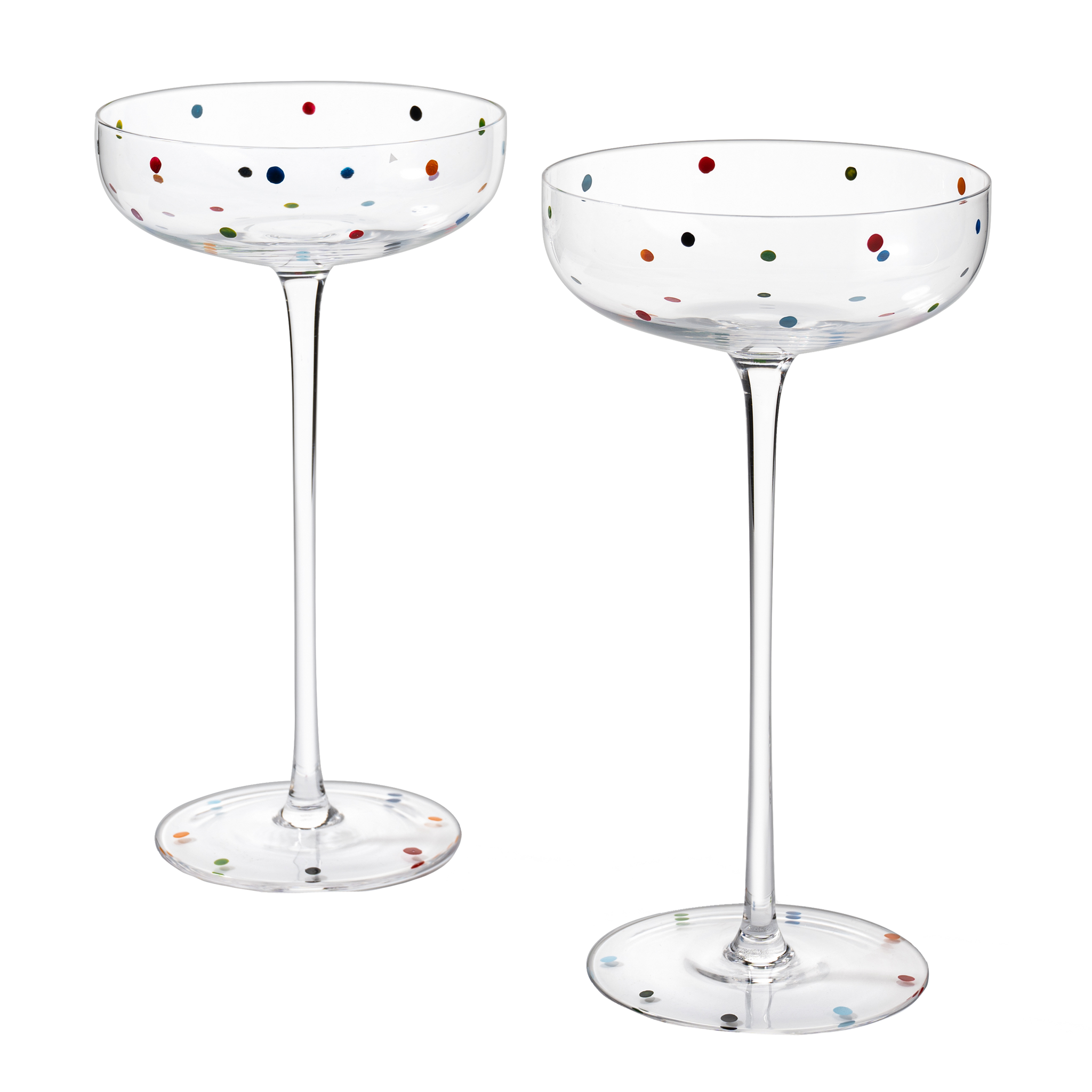 Polka Dot Champagne Coupe Glasses Set of 2 8.8 oz