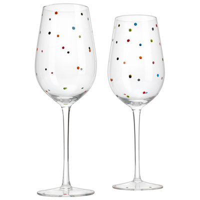Polka Dot Stemmed Wine Glasses 16 Ounces Set of 2 10" H By The Wine Savant - Polka Dot Wine Wedding Glasses, Ideal For Merlot, Pinot Noir For Everyday, Weddings, Anniversaries, Parties, Home Bar Gifts