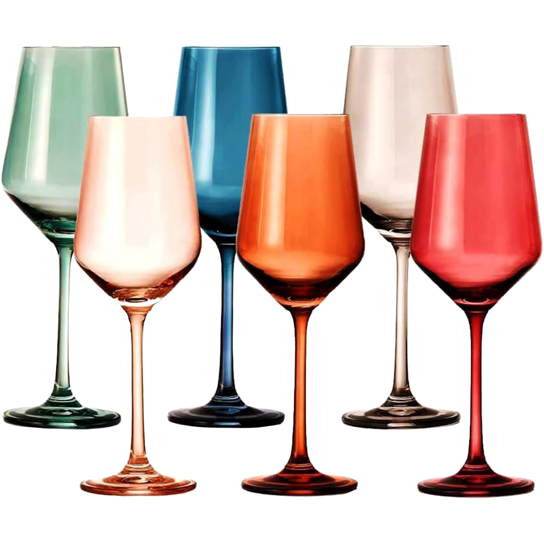 Colored Crystal Wine Glass Set of 6, Gift For Him, Her, Wife, Friend -  Large 12 oz Glasses, Unique Italian Style Tall Drinkware - Red & White,  Dinner