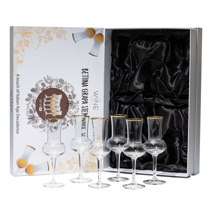 The Wine Savant Crystal Set of 6 Grappa Glasses 3oz Post Dinner Drinks, Italian Tulip Shape, Tasting Glasses, Perfect For Nosing and Sipping, Glasses for Absinthe, Aperol, Sherry, Aperitif, Scotch