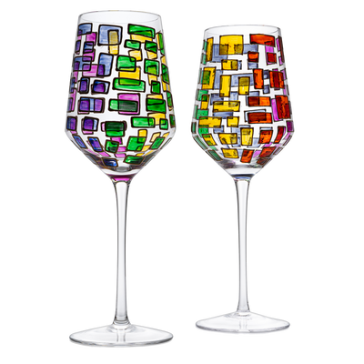 The Wine Savant Renaissance Stained Glass Windows, Artisanal Hand Painted Glassware Gift Idea Her, Him, Birthday, Mom, Housewarming, Gifts Ideas for Women & Men Art Deco (Stemmed Wine Glasses)
