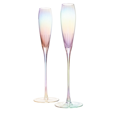 Parisian Performance Glassware French Paris Collection Crystal Pink Glasses, Red & White Wines - The Wine Savant - For Weddings Present Everyday Beautiful Gift Anniversary (Iridescent Champagne 2 set)