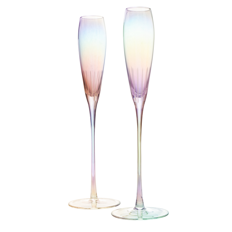 Parisian Performance Glassware French Paris Collection Crystal Pink Glasses, Red & White Wines - The Wine Savant - For Weddings Present Everyday Beautiful Gift Anniversary (Iridescent Champagne 2 set)