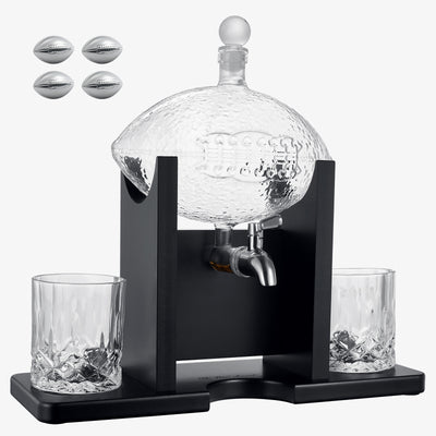 Football Decanter with 2 Whiskey & Wine Glasses - For Office, Home or Party - Gift for Husband, Father's day, Men, Sports Lover - Liquor, Scotch & Bourbon 1400ml, NFL, Superbowl, Gifts Decorations