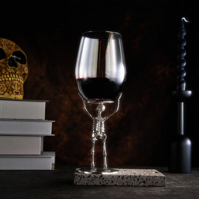 Stemmed Skeleton Wine Glass | SINGLE | 19oz Halloween Skeleton Glasses 10" H, Goth Gifts, Skeleton Gifts, Skeleton Decor, Spooky Wine Gift Set, Perfect for Halloween Themed Parties