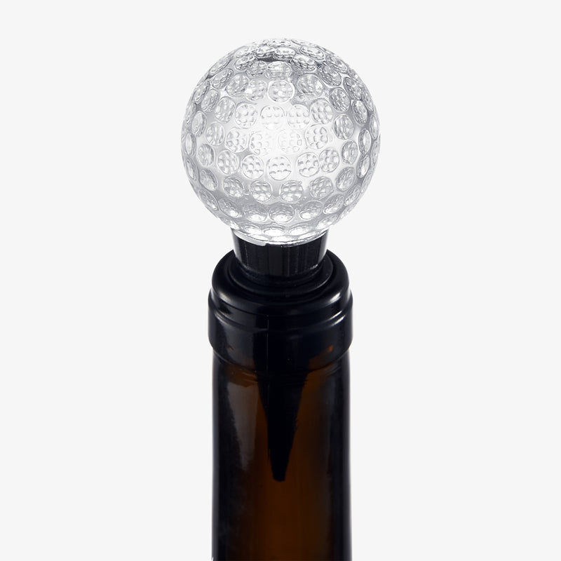 Golf Ball Wine & Champagne Bottle Stopper - Mouth-Blown Lead-Free Clear Glass Stopper, Novelty Glassware Beverage Cork, Wine Top Decoration, Gift for Red or White Wine & Golf Lover Alike 3.8"L