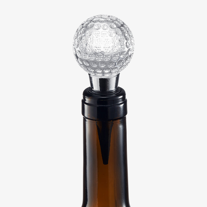 Golf Ball Wine & Champagne Bottle Stopper - Mouth-Blown Lead-Free Clear Glass Stopper, Novelty Glassware Beverage Cork, Wine Top Decoration, Gift for Red or White Wine & Golf Lover Alike 3.8"L