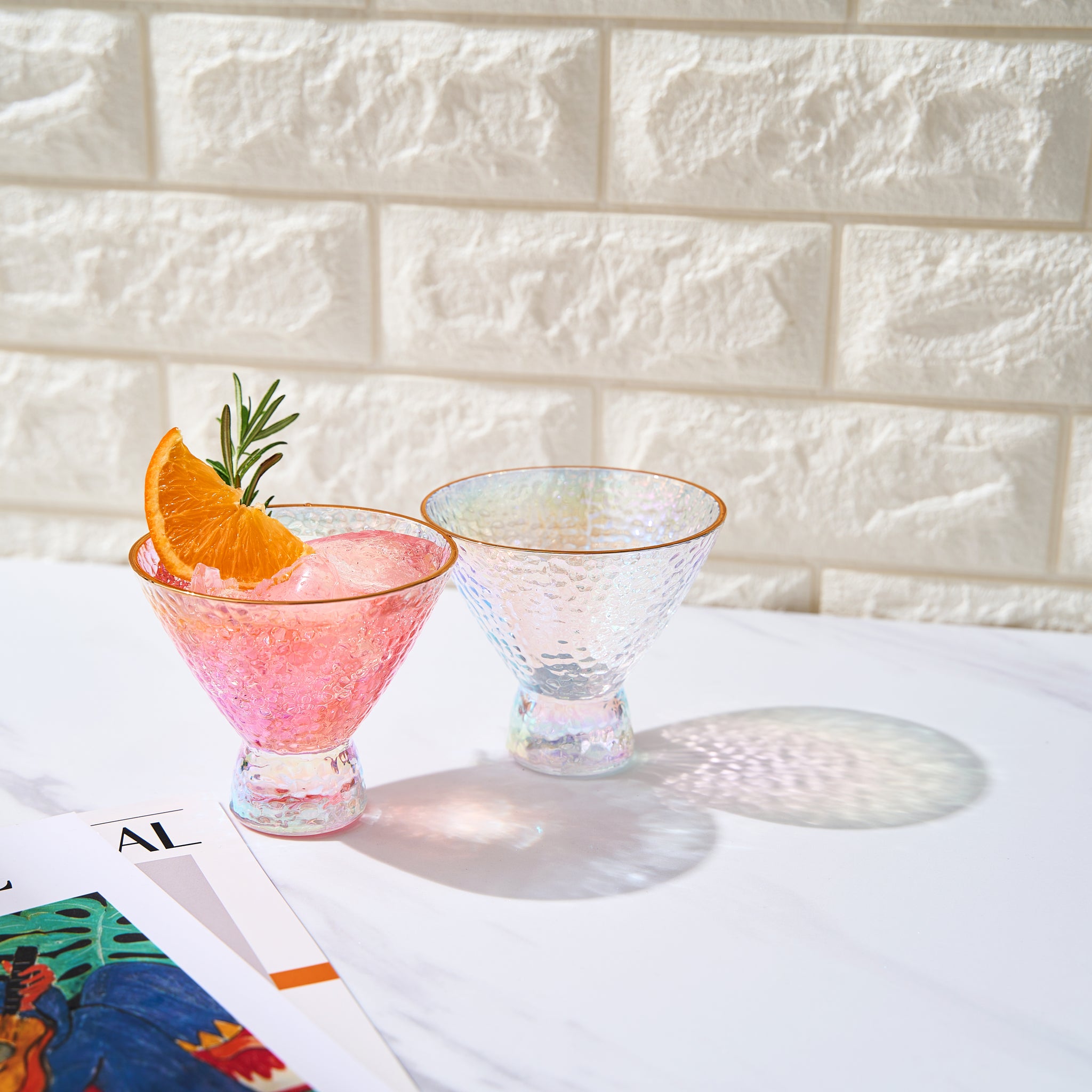 Iridescent Lustered Stemless Martini Glasses Set of 2 - Hammered