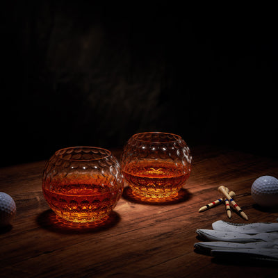 Golf Whiskey Glasses | Set of 2 | 15 OZ Golf Ball Shaped Old Fashioned Liquor, Cocktail Glass, Crystal Unique & Fun Drinking Glassware Accessories, Gift For Him, Husband, Father, Boyfriend, Her