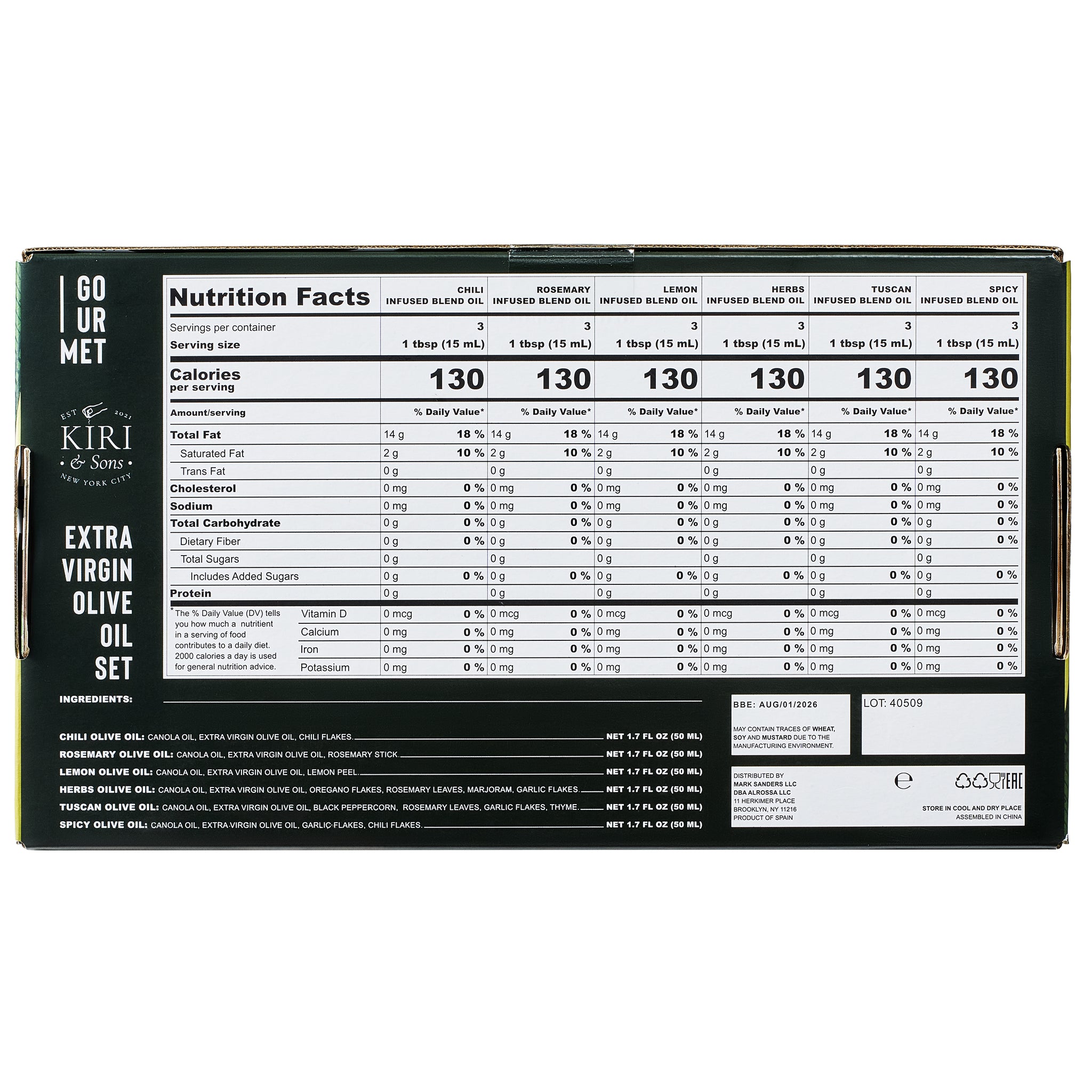 Olive Oil Gourmet Sampler Gift Set of 6 - Premium Extra-Virgin