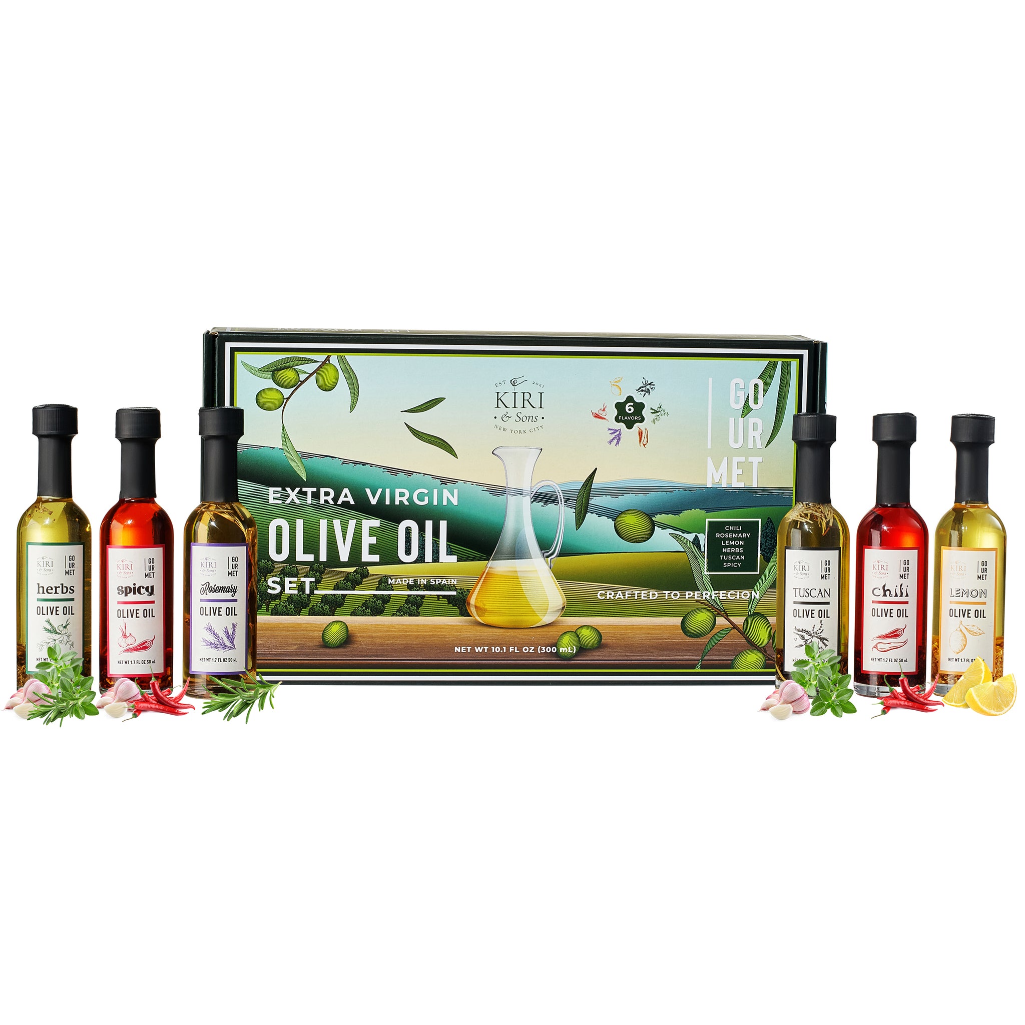 Olive Oil Gourmet Sampler Gift Set of 6 - Premium Extra-Virgin