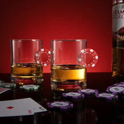 Poker Chip Whiskey & Wine Glasses | Set of 2 | Up The Ante Stuck In The Glass Poker Chip Cocktail Glassware, Gambler Gift, Artisanal Crystal Glassware - Gift Idea for Him, Summer, Housewarming (20 OZ)