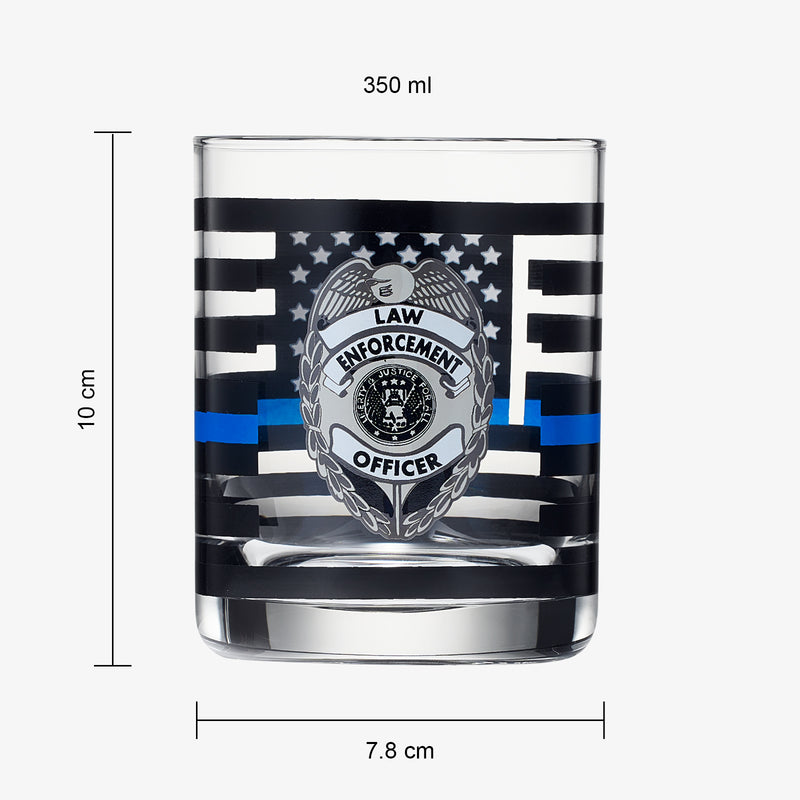 Police Whiskey Glasses | Set of 2 | 12 OZ Old Fashioned Liquor Glasses, American Flag Blue Line Fire Fighter Glass - Show Support For Police Lives Matter, Policemen Gifts for Him, Dad, Boyfriend