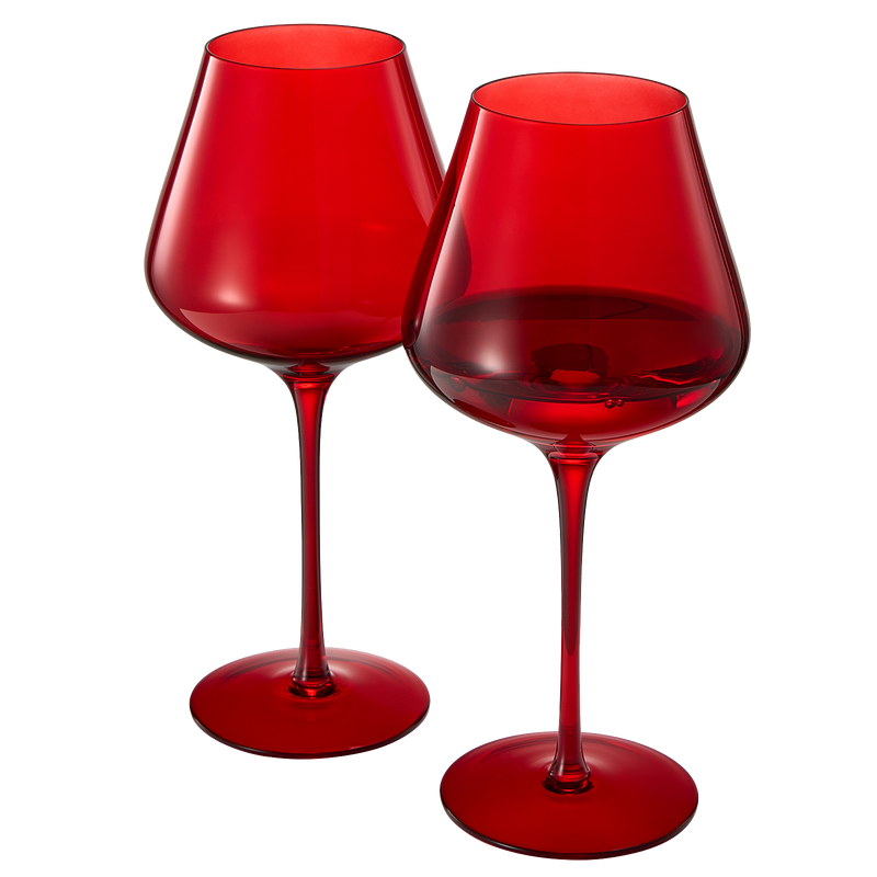 Crystal Christmas Holiday Red Colored Crystal Wine Glass Set of 2, Gift For Hosting, Her, Wife, Mom Friend - Large 20 oz Glasses, Unique Italian Style Tall Drinkware - Red & White, Color Glassware