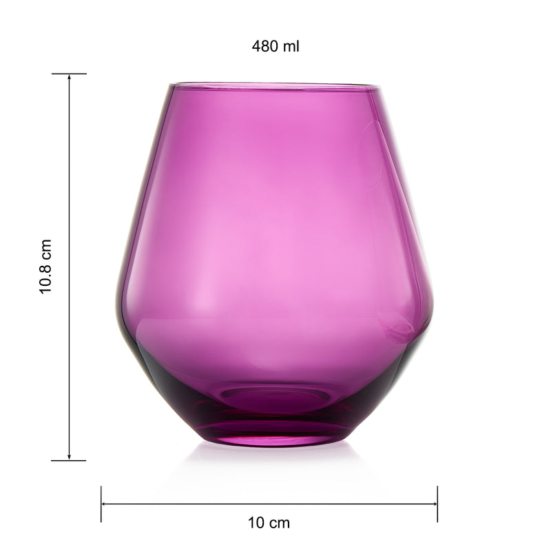 Amethyst & Rose Colored Wine Glasses For Everyday, Girlfriend, Wife, Valentines Day | Set of 2 | Large 16 oz Stemless Glasses, Purple, Red Pink Italian Style, Water, Tumbler Beautiful Hand-Blown Glass