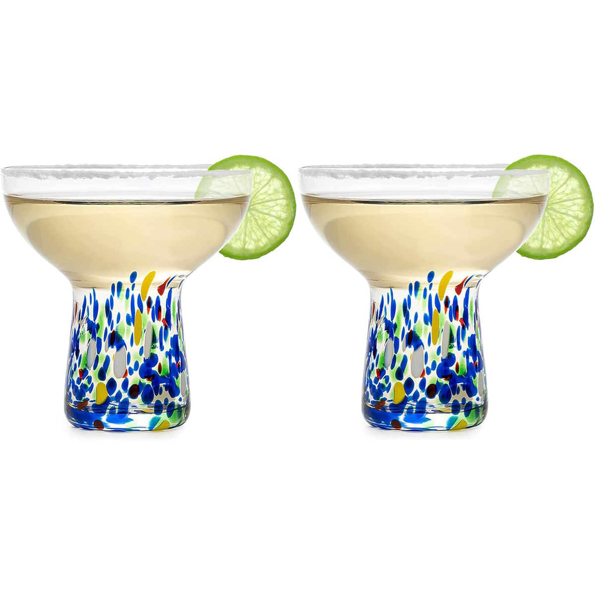 Hand Blown Confetti Stemless Margarita Glass Set of 2