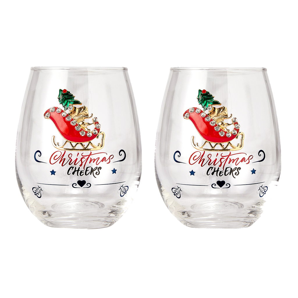 Crystal Christmas Santa's Sleigh Wine & Water Glasses - Set of 2