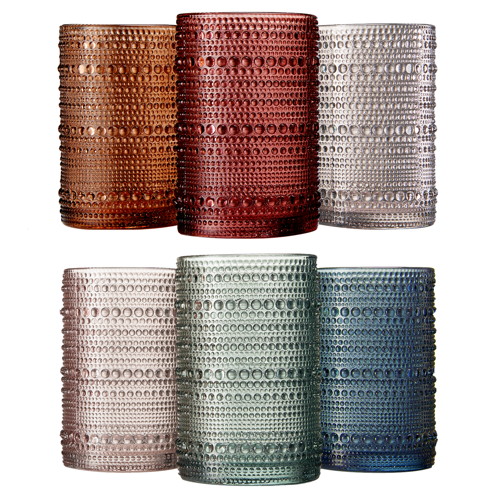 Colored Water Glasses, Embossed Design Glass Tumblers Set, 12 Oz Of 4  Colors Set