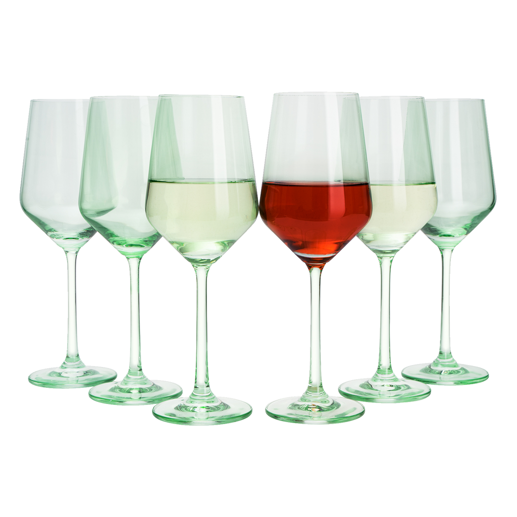 Estelle Colored Glass Estelle Hand-Blown Colored Wine Glasses (Set of 6) - Stemmed Wine Glass, Mint Green