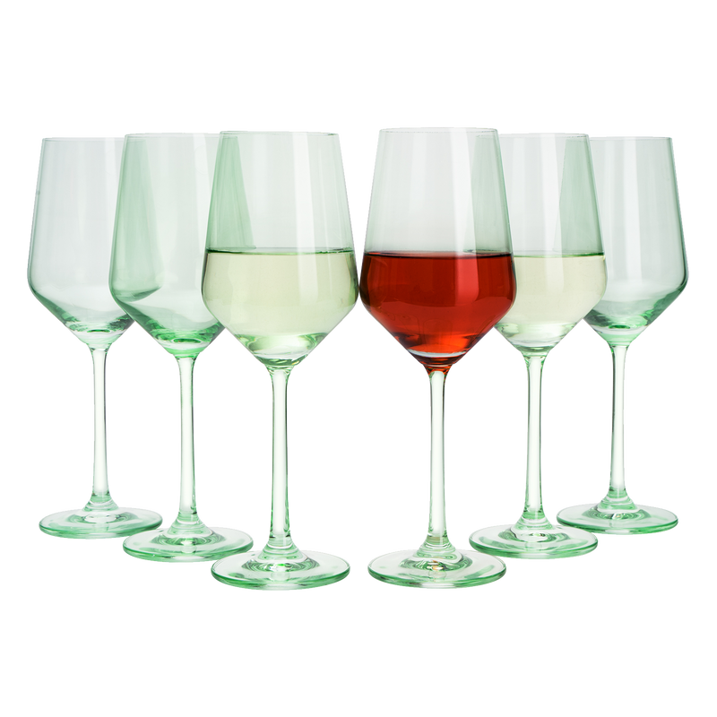 Green Colored Wine Glass Set, 12oz Glasses Set of 6 - Wedding Mint