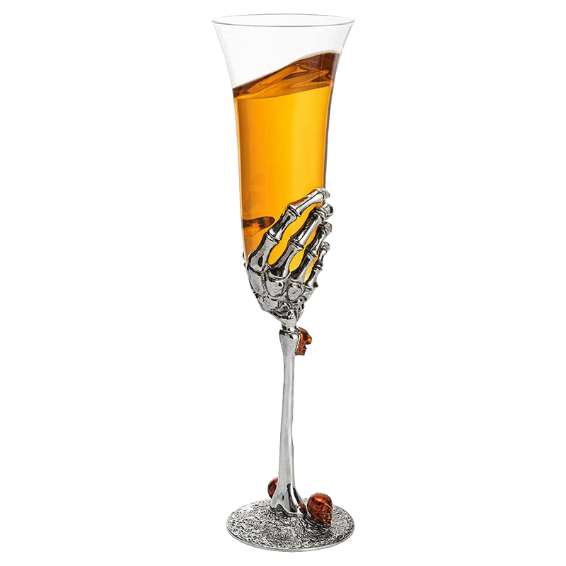 The Wine Savant Stemmed Single Skeleton Champagne Glasses Single Glass 7oz Skeleton Glasses 9" H, Goth Gifts, Skeleton Gifts, Skeleton Decor, Spooky Wine, Water or Champagne Gift