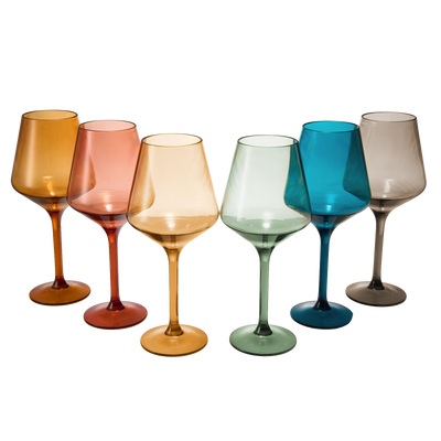 European Style Crystal, Stemmed Wine Glasses, Acrylic Glasses Tritan Drinkware, Unbreakable Muted Color | Set of 6 | Shatterproof BPA-free plastic, Reusable, All Purpose Glassware, Hand Wash Only 15oz