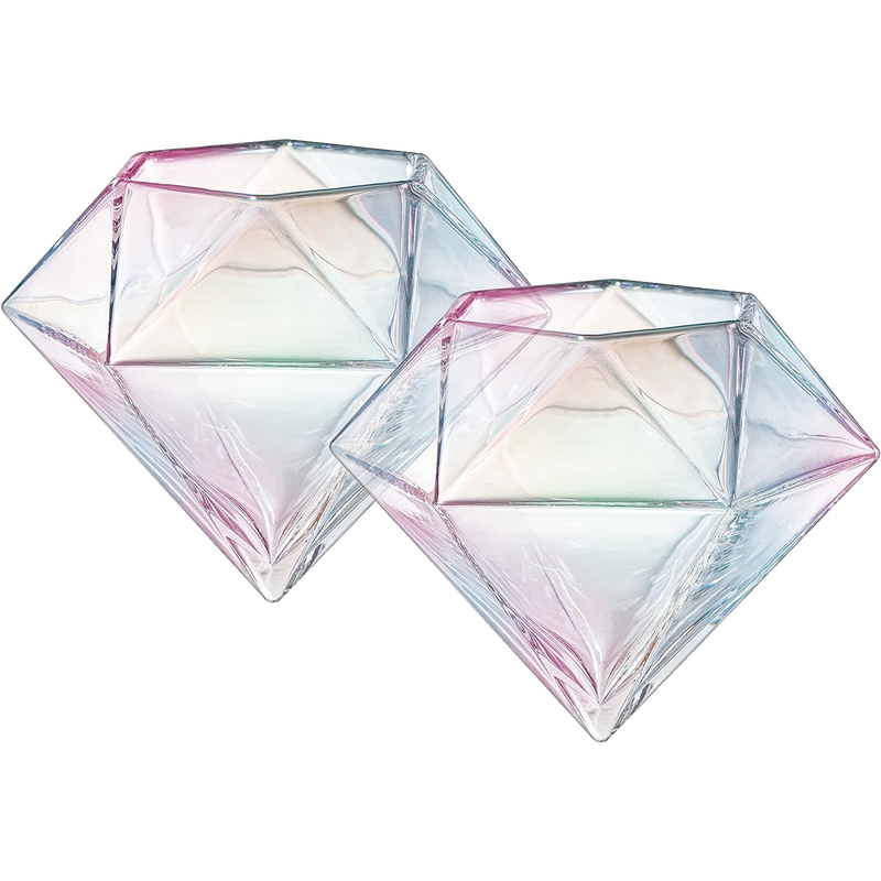 Set of 2 Iridescent Diamond Whiskey & Wine Glasses 10oz - Wine, Whiskey, Water, Diamond Shaped, Diamonds Collection Sparkle Patented Wine Savant - Stands Alone, Or on Stand
