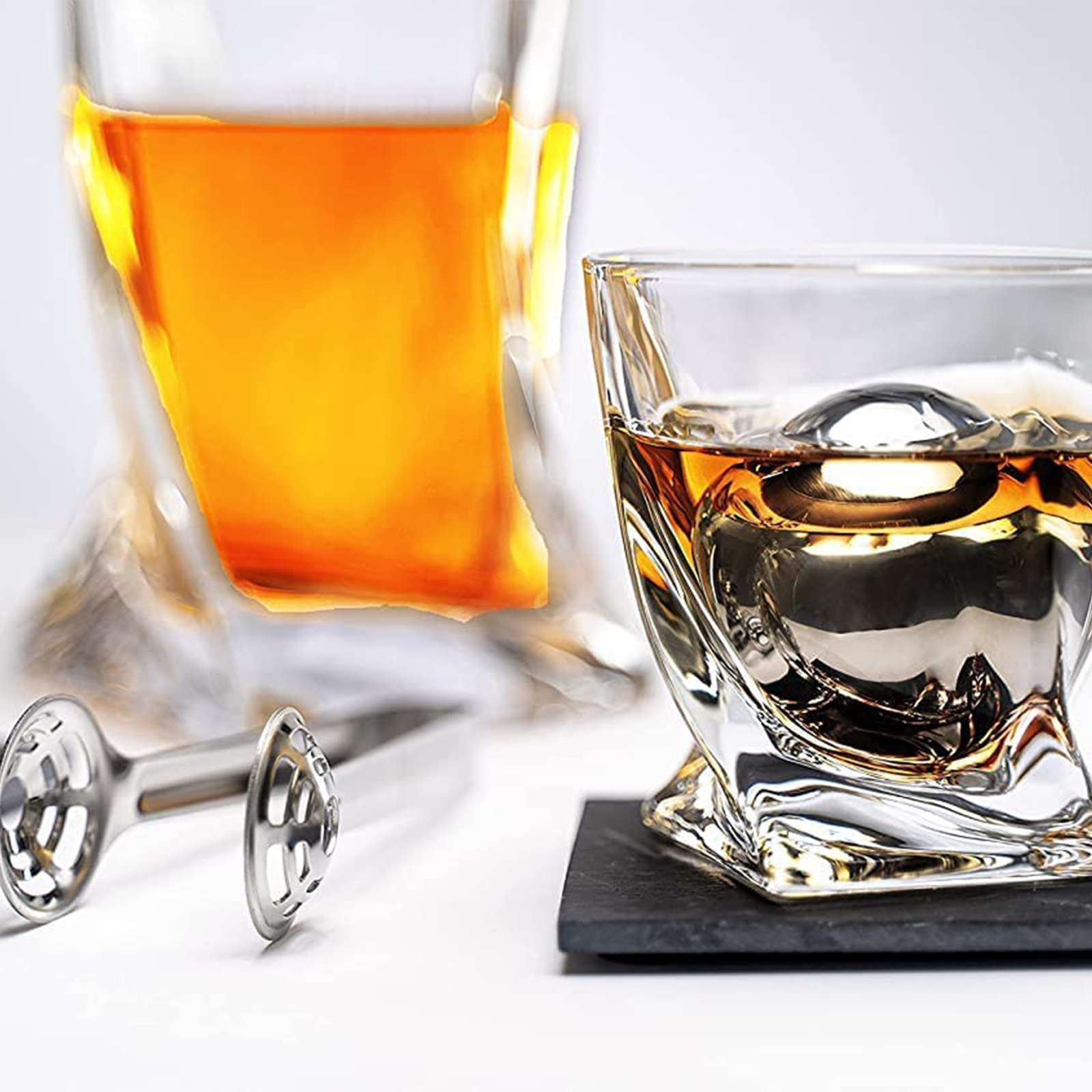 4 XL Stainless Steel Whisky Ice Balls, Special Tongs & Freezer Pouch in  Luxury Gift Box for Whiskey Lovers! 