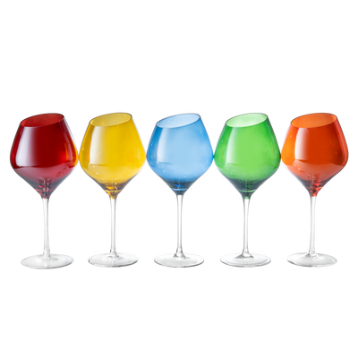 Slanted Rim Colored Wine Glasses by The Wine Savant – Set of 5 Stylish and Slant Rim Wine Glasses for Parties, Multicolor Set for Weddings Anniversary, White or Red Wine, Cabernet Bordeaux 20 oz