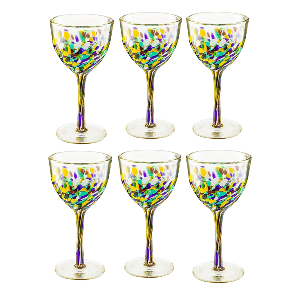 Vintage Handblown Mexican Confetti 12 Oz. Wine Glass Goblet