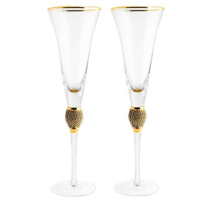 The Wine Savant Diamond Champagne Flutes Set of 2 Glasses, Dimond Rhinestone Studded Long Stem, 7oz, Premium Designed Champagne Glasses for Spirits and Wine, Gift Boxed