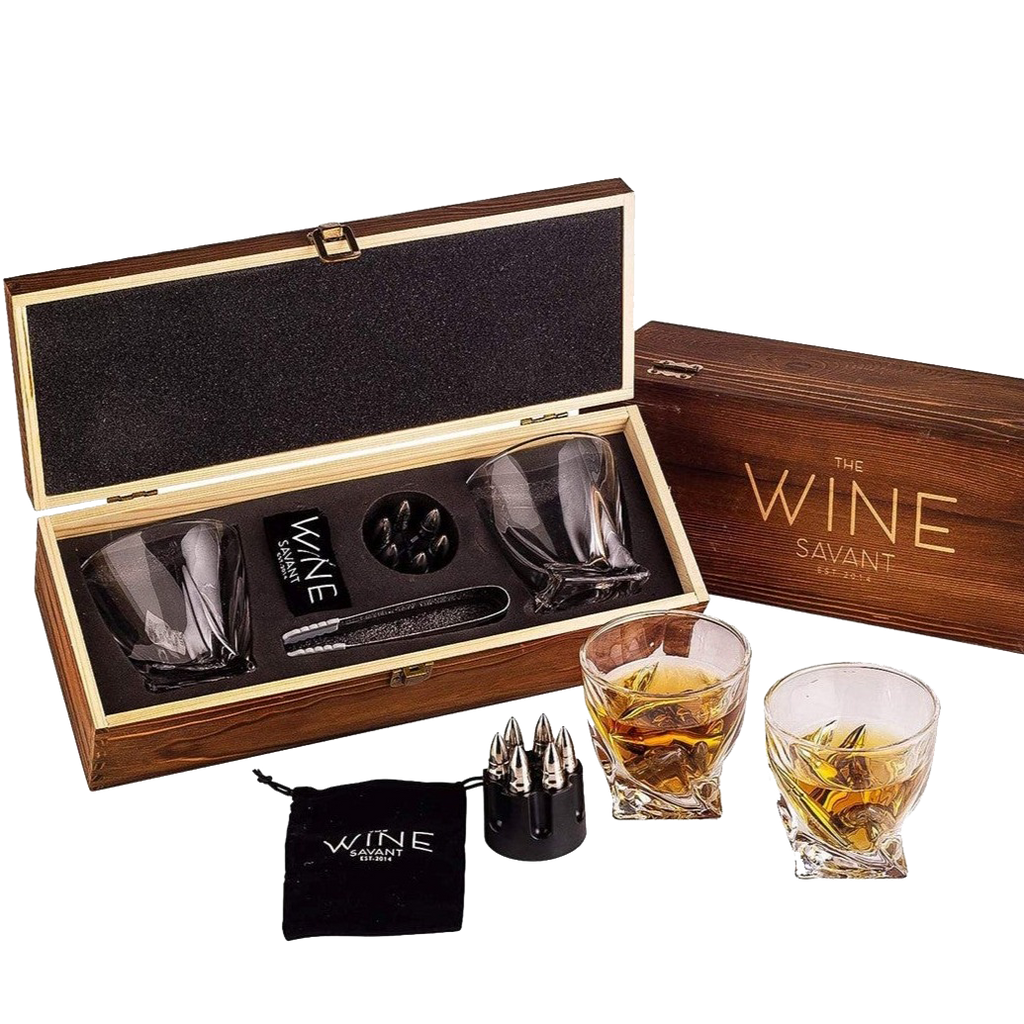 Whiskey Stones Gift Set for Men, by The Wine Savant, 6 Stainless Steel