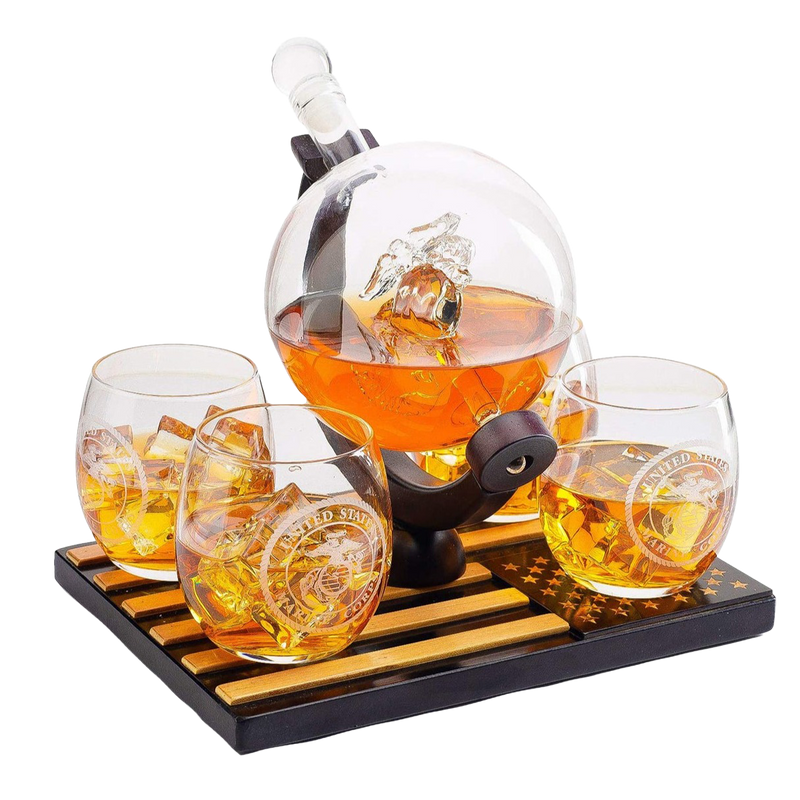 Marine Decanter Set With 4 Whiskey Glasses 1000ml Marines Gift Decanter by The Wine Savant