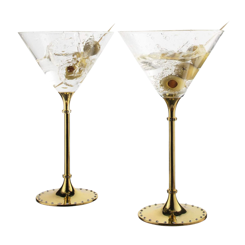 The Wine Savant Gold Cocktail, Martini & Champagne Glasses Rhinestone DIAMOND Studded, Cosmopolitan Elegant Crystal Glassware, Set of 2-10oz, 10" Tall Stem Sparkling Margaretta, Wedding, or Everyday