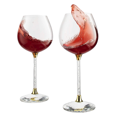 Crystal Wine Glasses Diamond Filled Stem, White and Red Wine, With Laser Cut Diamond Base Large 18 Ounces