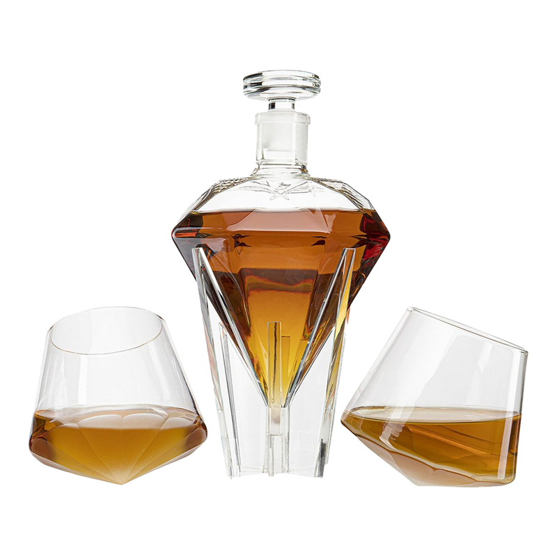The Wine Savant Diamond Whiskey Decanter l With 2 Diamond Glasses Decanter Set, Diamond Wine Glass Holding Base With 2 Diamond Glasses Liquor, Scotch, Rum, Bourbon, Vodka, Tequila