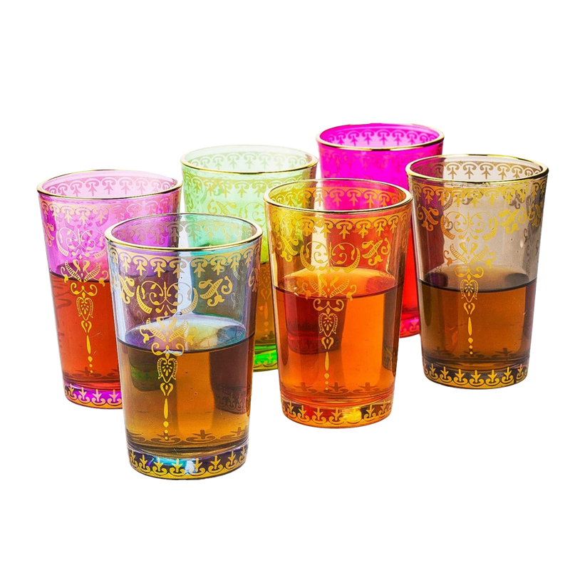 The Wine Savant Moroccan Glasses Artisan Hand-Made Multipurpose 170 ml 6 oz Tea and Wine Morrocan Tumbler Marrakech & Casablanca Tea Cups Set of 6 (6 Colors)