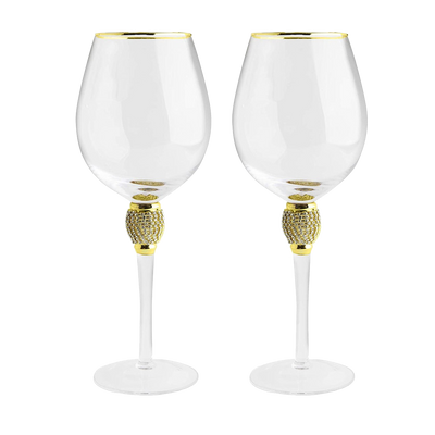 The Wine Savant Large Diamond Wine Glasses, Gold Rim Rhinestone Diamond Glasses - Wedding Glasses - 15 Ounce, Premium Designed Wine Glasses for Spirits and Wine, Gift Boxed (2, Clear)