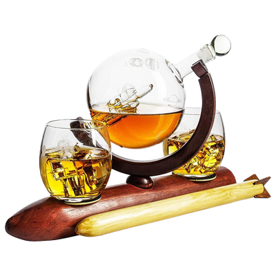 Rocket Whiskey Decanter Set, Solar System With Planets Globe Decanter