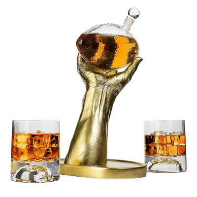 Football Decanter with 2 Football Whiskey & Wine Glasses - Perfect For Superbowl, Father's day Gift, Gift for Husband - Made for Liquor, Scotch, Whiskey and Bourbon 750ml, Rugby Gifts Clear