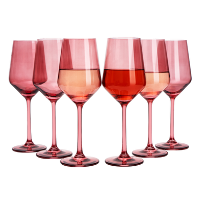 Set of 6 Colored Wine Glasses - 12 oz Hand Blown Italian Style Crystal Bordeaux Wine Glasses - Premium Stemmed Colored Glassware - Unique Drinking Glasses (6, Rose)