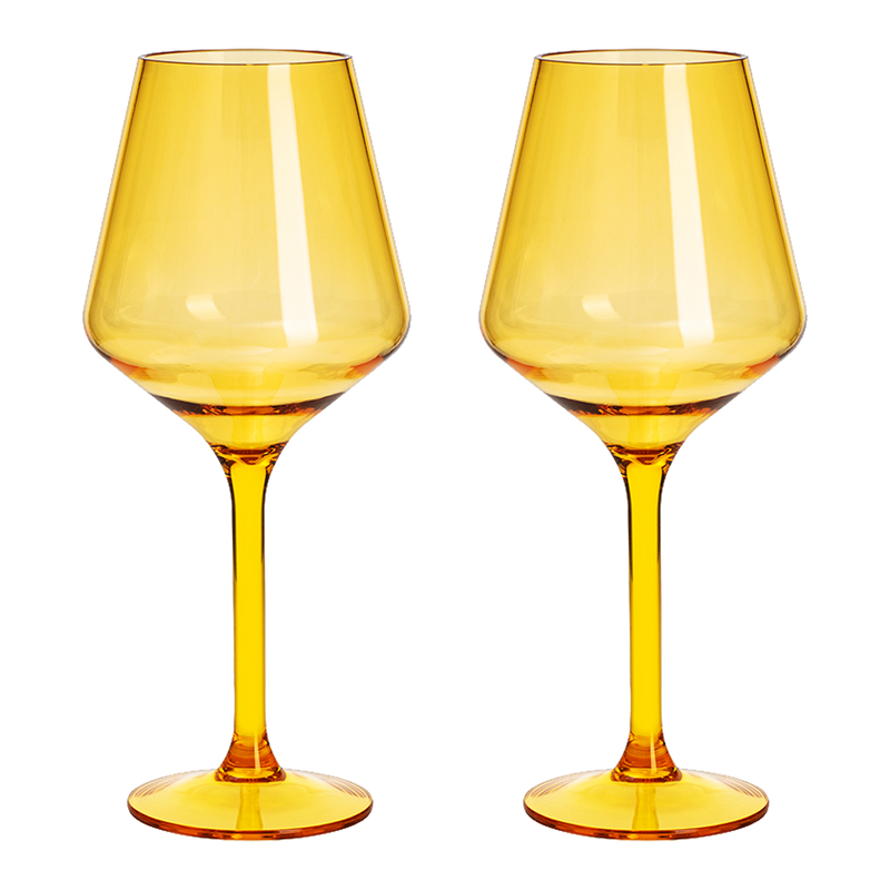 Floating Wine Glasses for Pool - Set of 2-15 OZ Shatterproof Poolside Wine Glasses, Tritan Plastic Reusable Stemware, Beach Outdoor Cocktail, Wine, Champagne, Water Glassware Spring Summer (Yellow)