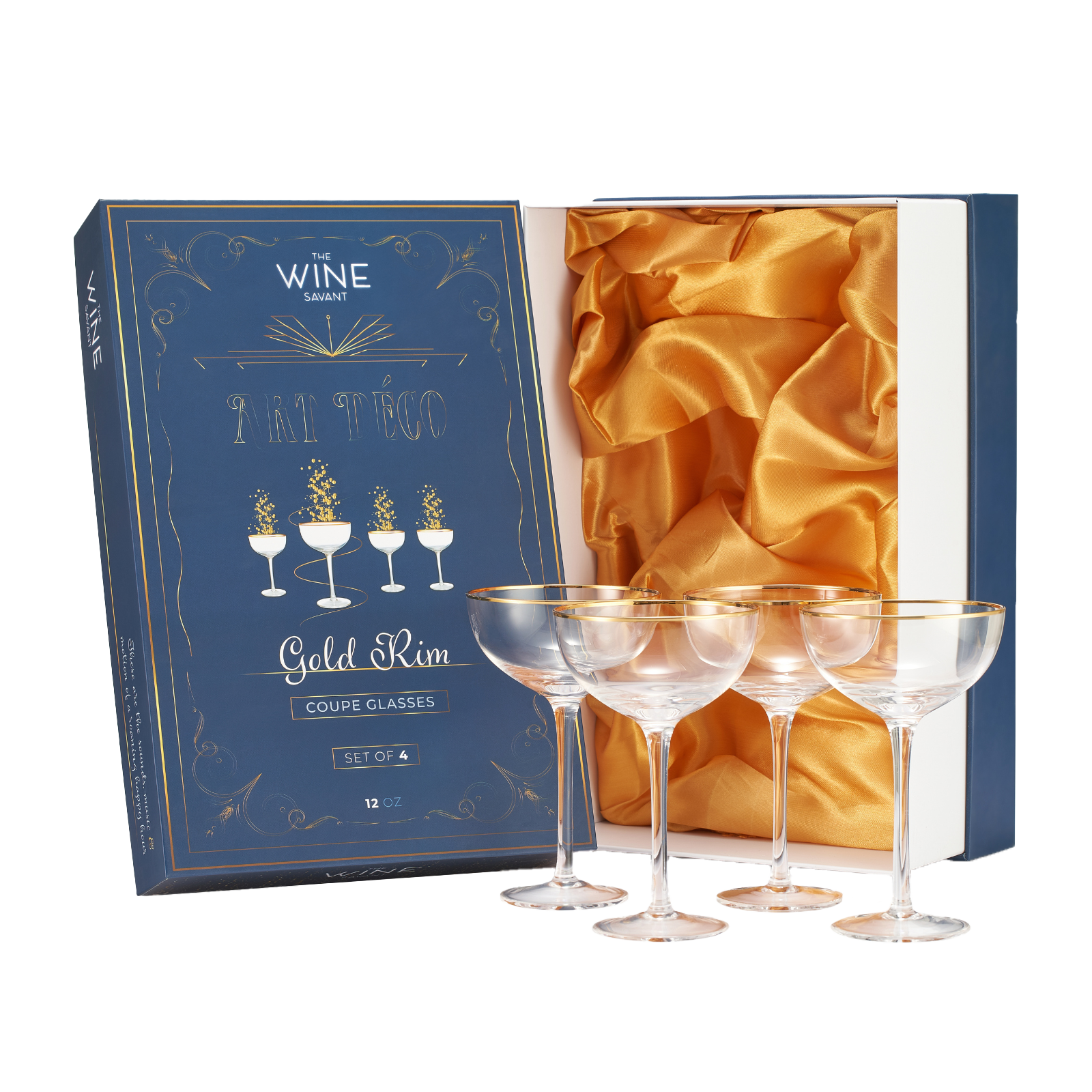 Vintage Crystal Champagne Coupe Gold Rim Glasses | Set of 4 | 7 oz
