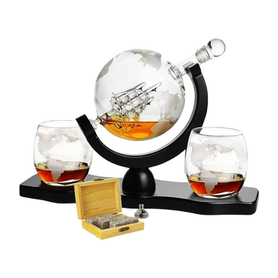 Gifts for Dad, Men Whiskey & Wine Decanter Globe World Set with Globe Glasses Anniversary Birthday House Warming for Liquor Scotch Bourbon Vodka, Gift for Him Husband, Gifts For Men Globe - 850ml