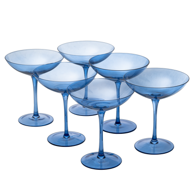 Cobalt Blue Colored Champagne Coupe Glasses 12oz Set of 6 by The Wine Savant - Toasting Glasses, Wedding Party Champagne Cocktail Blue Champagne Colored Glasses Prosecco, Mimosa, Home Bar Glassware