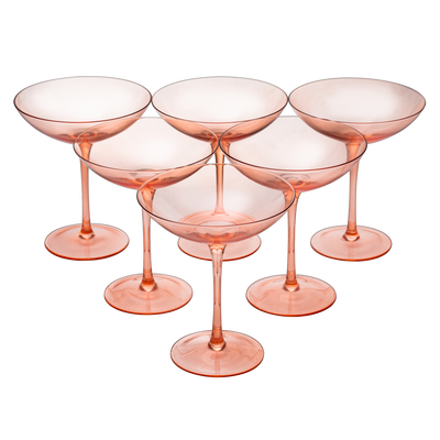 The Wine Savant Colored Vintage Glass Coupes 12oz Colorful Cocktail, Martini & Champagne Glasses, Prosecco, Mimosa Glasses Set, Cocktail Glass Set, Bar Glassware Luster Glasses (6, Orange)