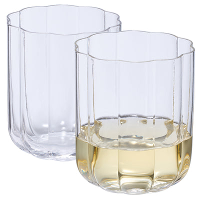 Flower Vintage Glass Stemless Highball - Set of 2-13 oz Colorful Cocktail, Wine, Water, Martini Glasses, Prosecco, Mimosa, Wave Glasses Set, Bar Glassware Luster Glasses 4" X 3" (Clear)